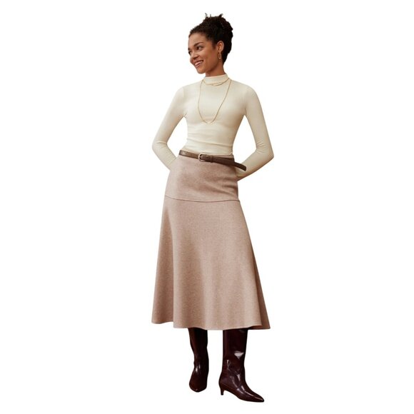 OGL Heather Oatmeal Wool-Like Flared Maxi Skirt CashSoft Size Small NWT XS $79 - Picture 3 of 11